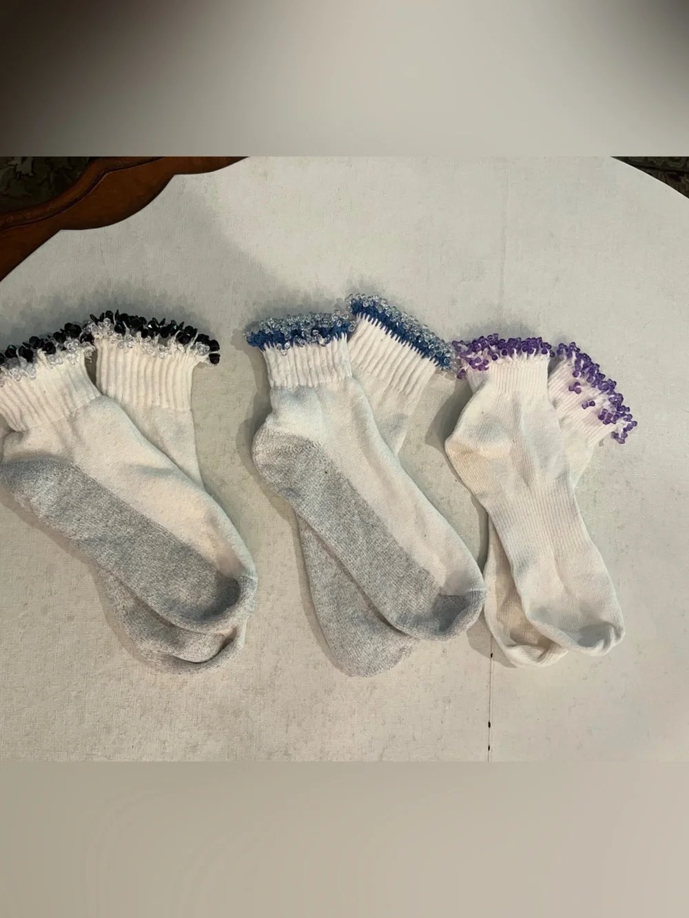 Vintage handmade heavily beaded fold over ankle sock bundle. GUC!